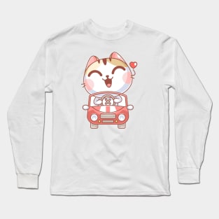 Cute cat is driving by car Long Sleeve T-Shirt